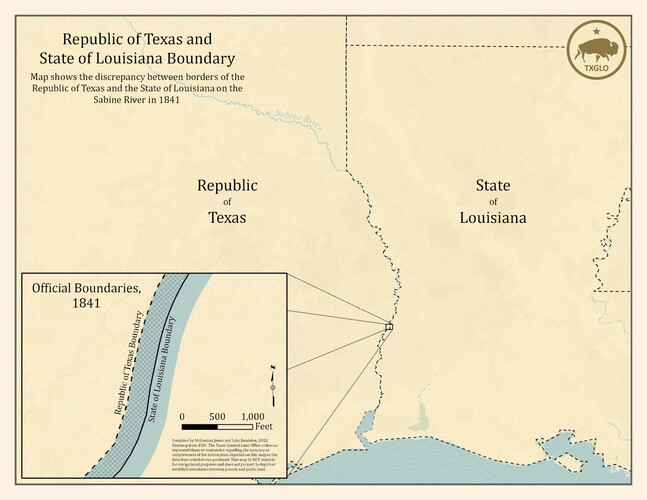 Republic of Texas and State of Louisiana Boundary, Map #96979