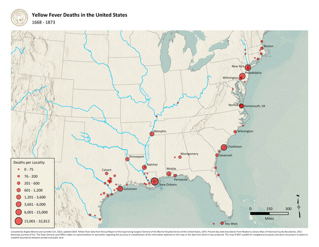 Yellow Fever Deaths in the United States, Map #97093