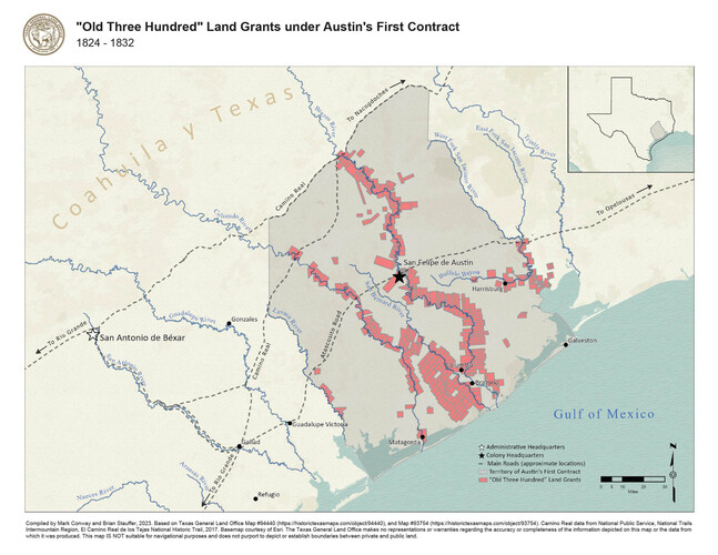 "Old Three Hundred" Land Grants under Austin's First Contract, Map #97185
