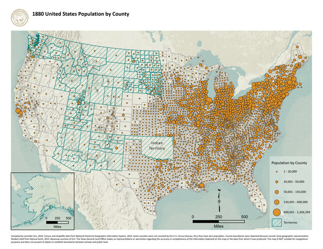 1880 United States Population by County, Map #97284
