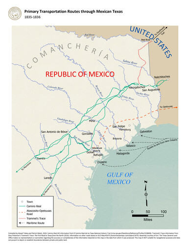 Primary Transportation Routes through Mexican Texas, Map #97463