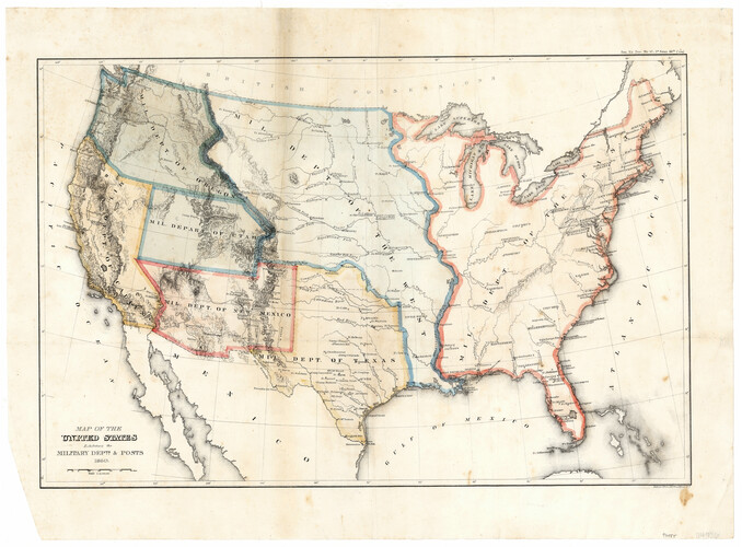 97555, Map of the United States Exhibiting the Military Depts. & Posts