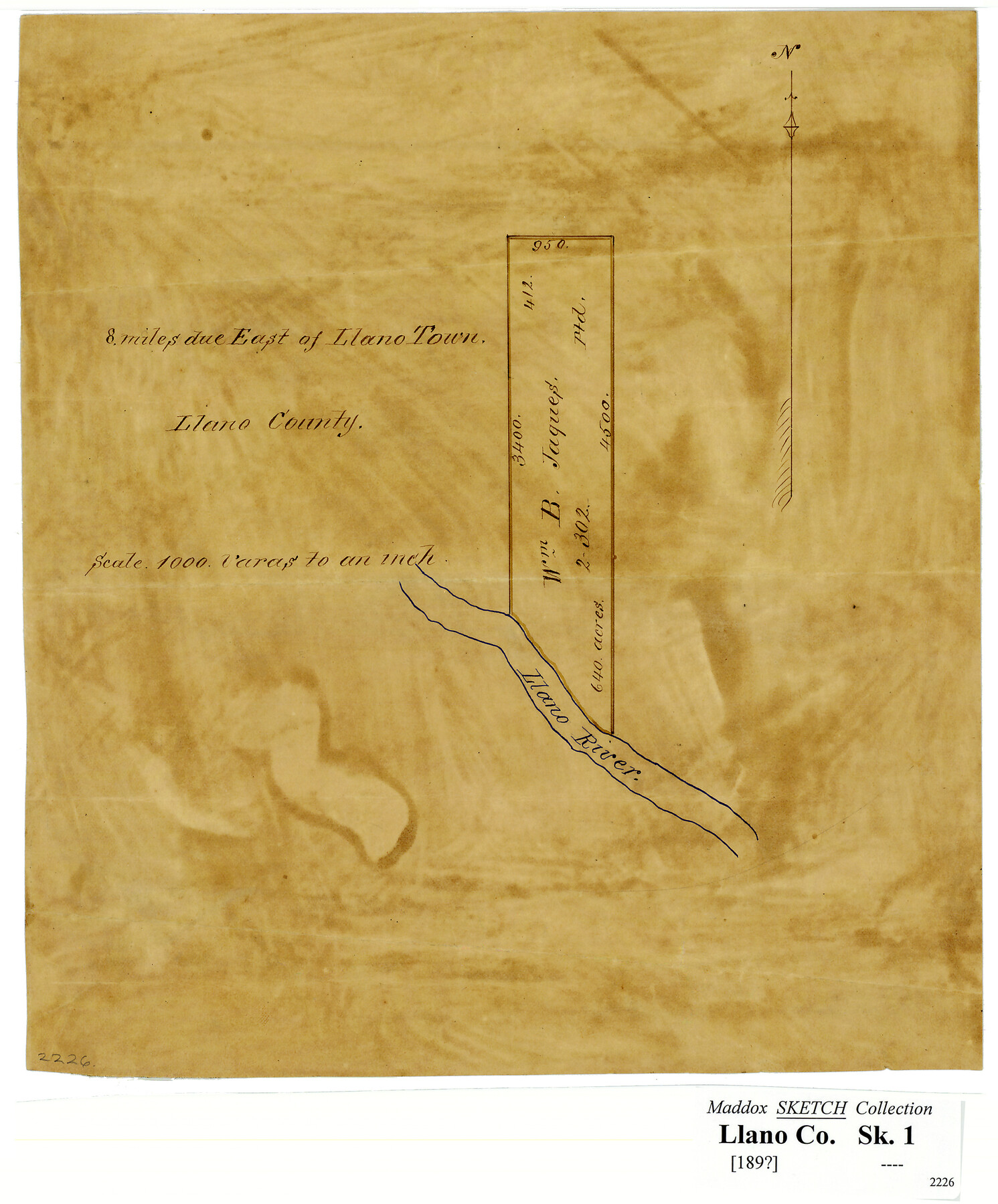 591, [Sketch showing Wm. B. Jaques survey on Llano River], Maddox Collection