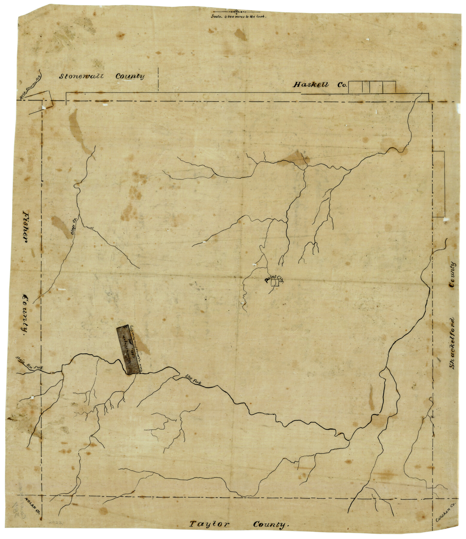 387, [Surveying sketch of Jones County showing Micaela Fiagoso survey], Maddox Collection