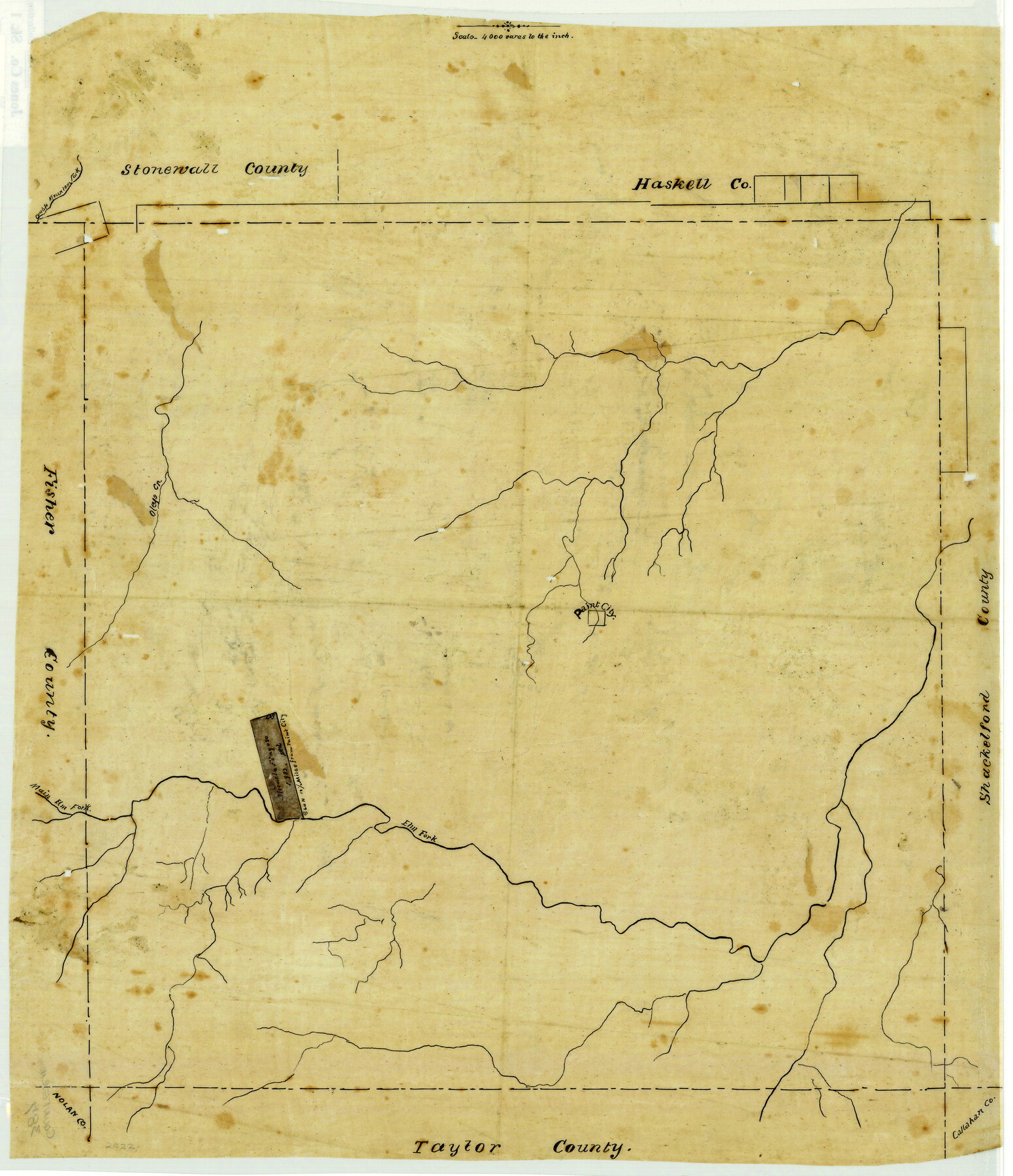387, [Surveying sketch of Jones County showing Micaela Fiagoso survey], Maddox Collection