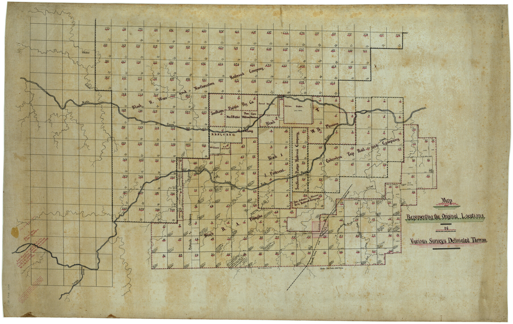 469, Map Representing the Original Locations of Various Surveys Deliniated Thereon, Maddox Collection
