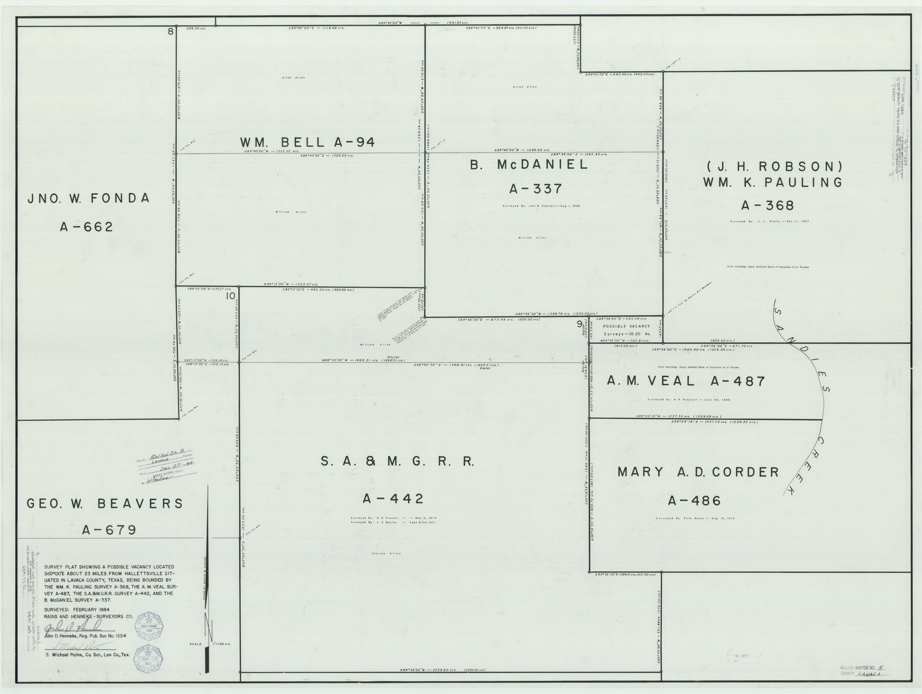 10288, Lavaca County Rolled Sketch 5, General Map Collection