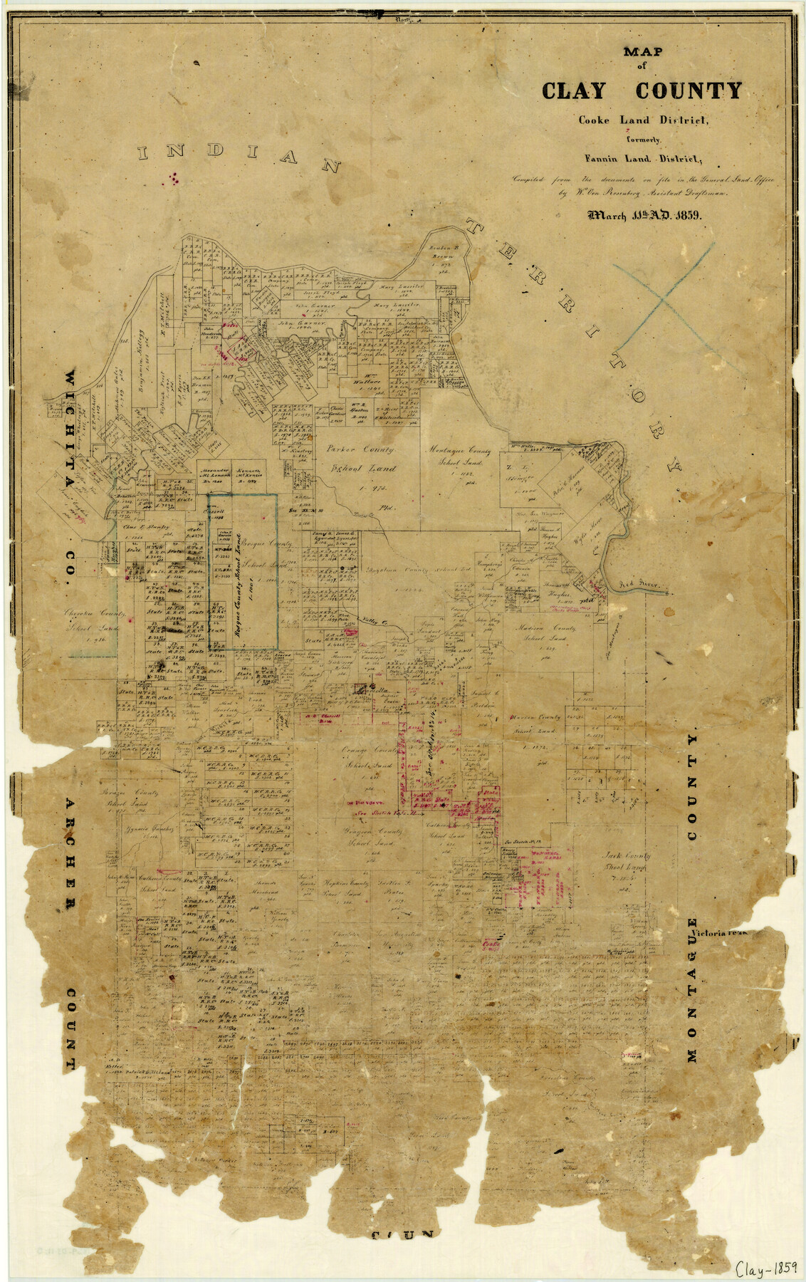 1049, Map of Clay County, Cooke Land District, formely(sic.) Fannin Land District, General Map Collection