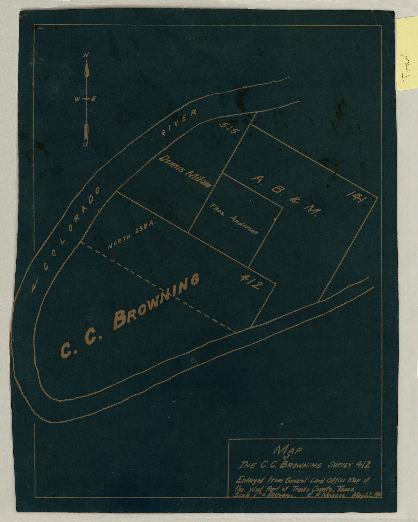 10752, Map of the C.C. Browning survey 412 enlarged from General Land Office map of the west part of Travis County, Texas, Maddox Collection