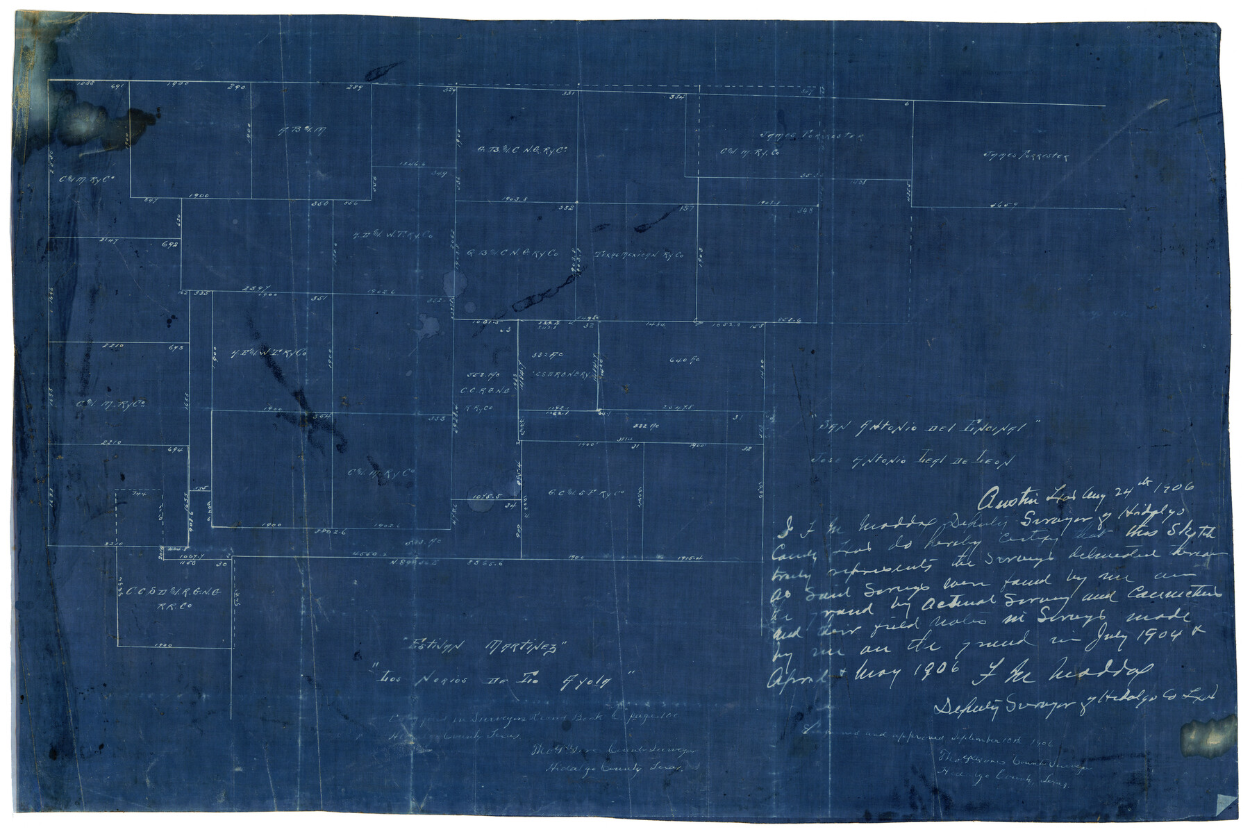 10755, [Map Showing Estivan Martinez "Los Nerios de Tio Ayola" Survey and Surveys North Thereof, Brooks County, Texas], Maddox Collection

