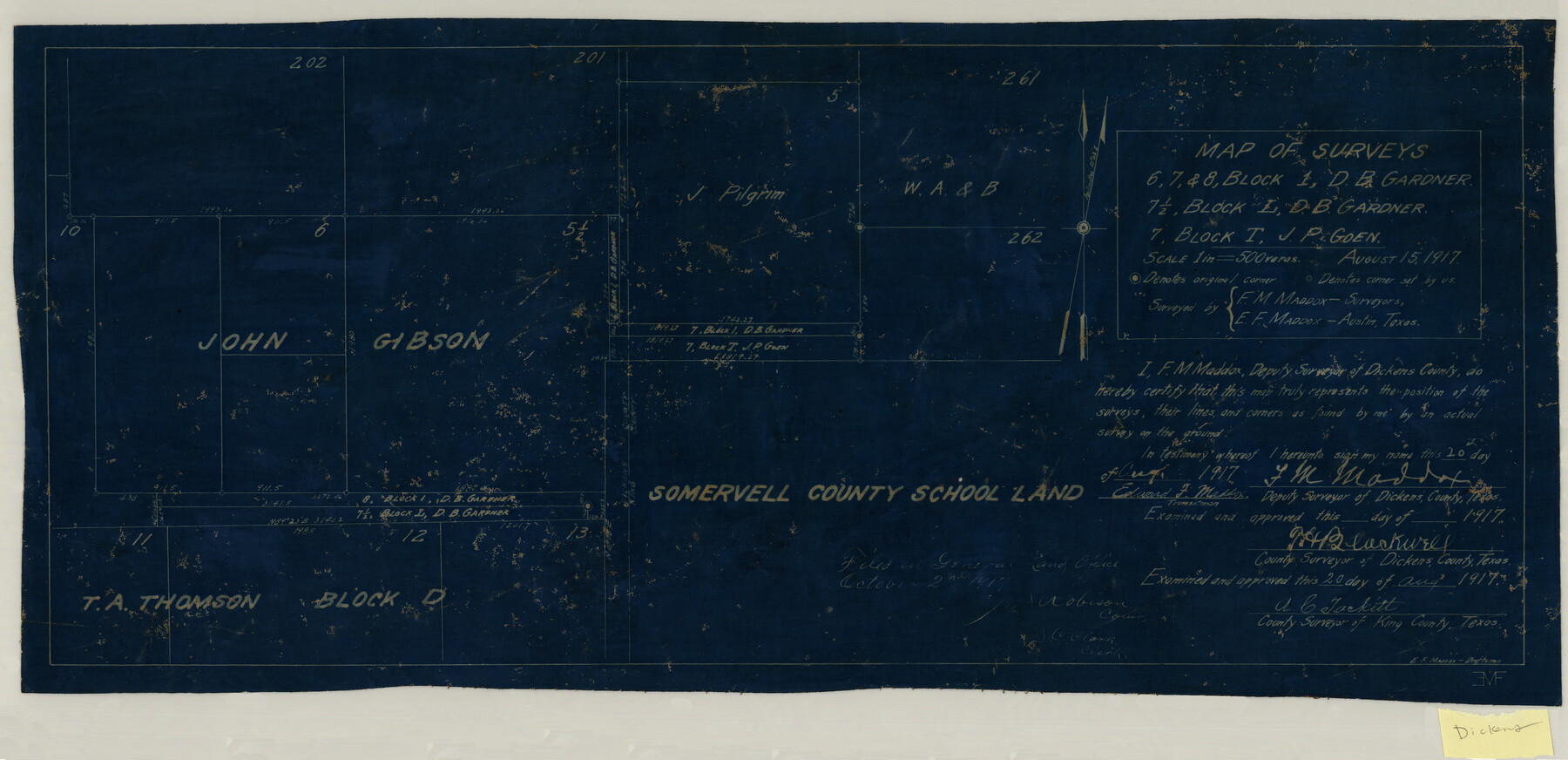 10762, Map of Surveys 6, 7, & 8, Block 1, D.B. Gardner 7 1/2, Block L, D.B. Gardner 7, Block T, J.P. Goen, Maddox Collection