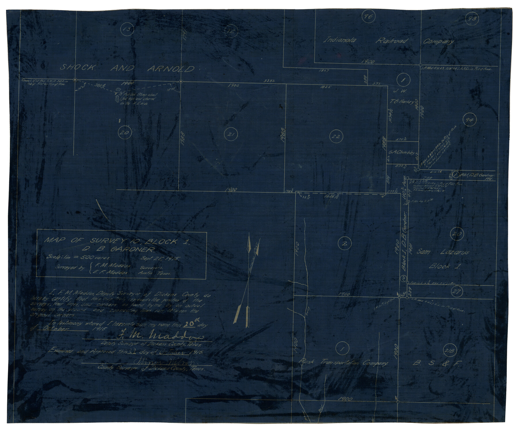 10764, Map of Survey 10, Block 1, D.B. Gardner, Maddox Collection
