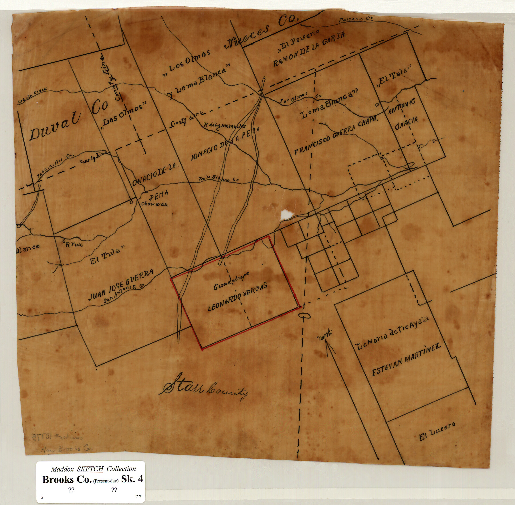 10775, [Sketch of Surveys in Brooks County, Texas], Maddox Collection