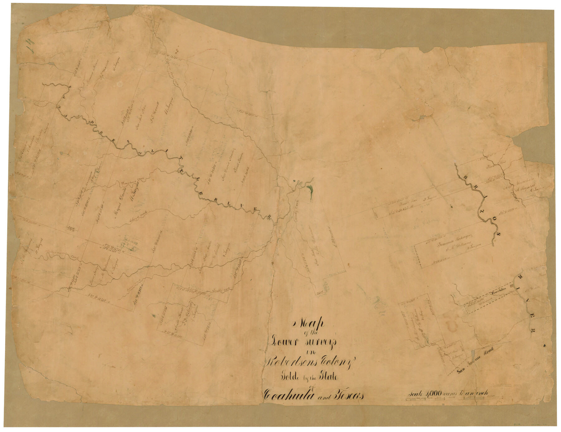 122, Map of the lower surveys in Robertsons Colony Sold by the State of Coahuila and Texas, General Map Collection