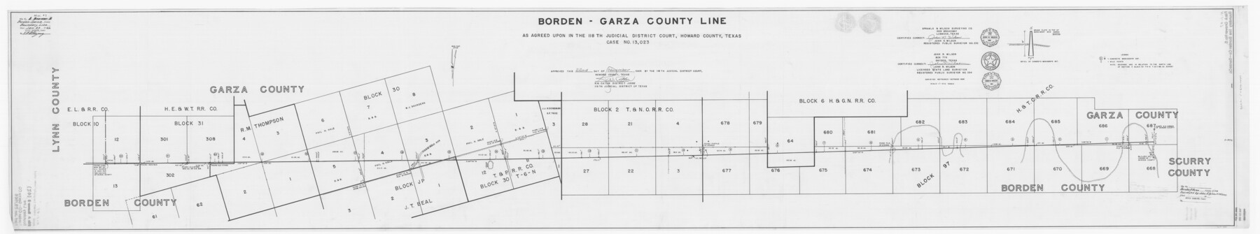 1697, Borden - Garza County Line as agreed upon in the 118th Judicial District Court, Howard County, Texas Case No. 13,023, General Map Collection