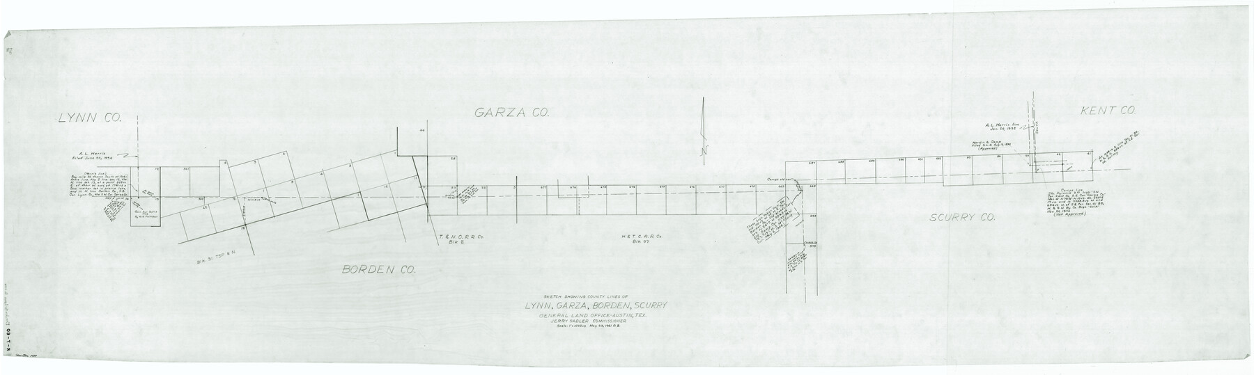 1719, Sketch showing county lines of Lynn, Garza, Borden, Scurry, General Map Collection