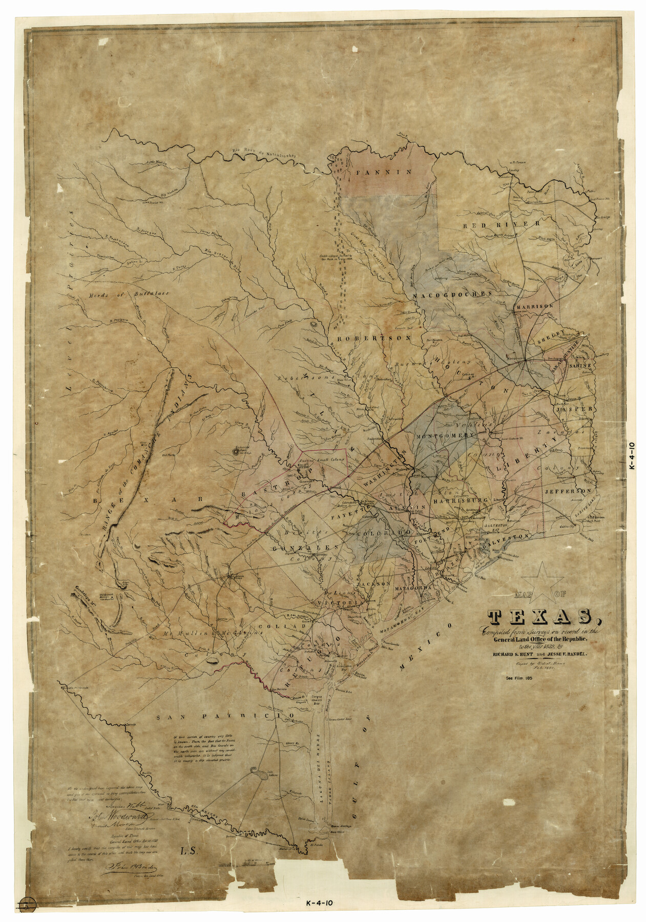 Map of Texas Compiled from surveys on record in the General Land Office of the Republic to the year 1839