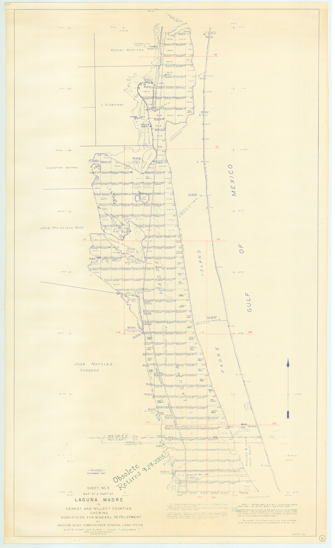 1924, Part of Laguna Madre in Kenedy and Willacy Counties, showing Subdivision for Mineral Development, General Map Collection