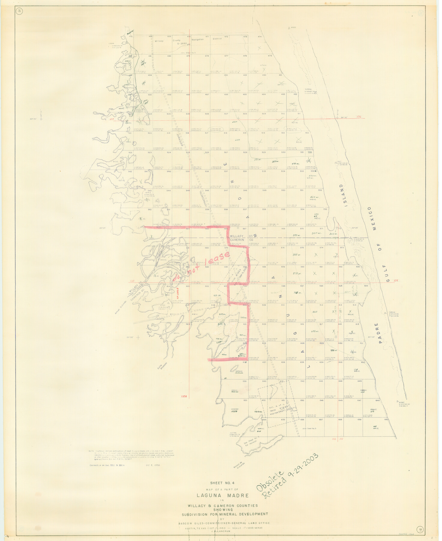 1925, Part of Laguna Madre in Willacy and Cameron Counties, showing Subdivision for Mineral Development, General Map Collection