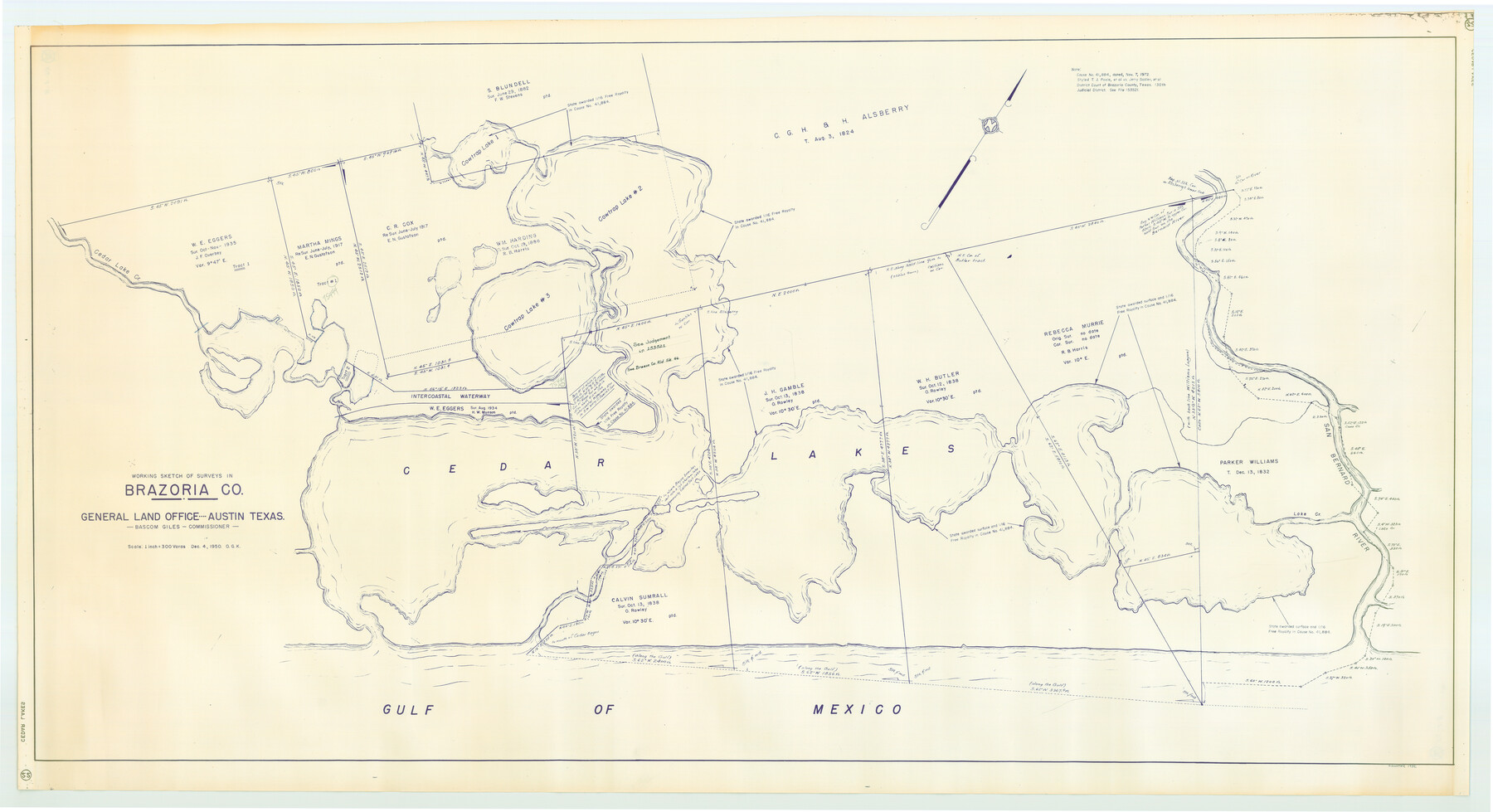 1932, Working Sketch of surveys in Brazoria County, showing Cedar Lakes, General Map Collection