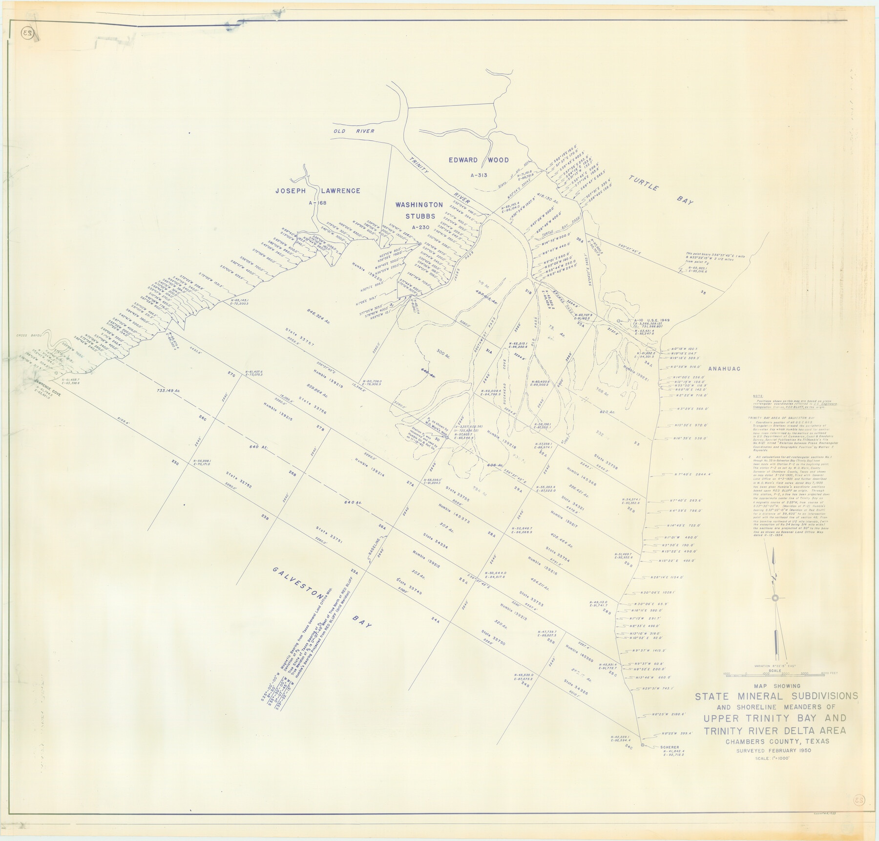 State Mineral Subdivisions and Shoreline Meanders of Upper Trinity Bay and  Trinity River Delta Area, Chambers County | 1933, State Mineral  Subdivisions and Shoreline Meanders of Upper Trinity Bay and Trinity River