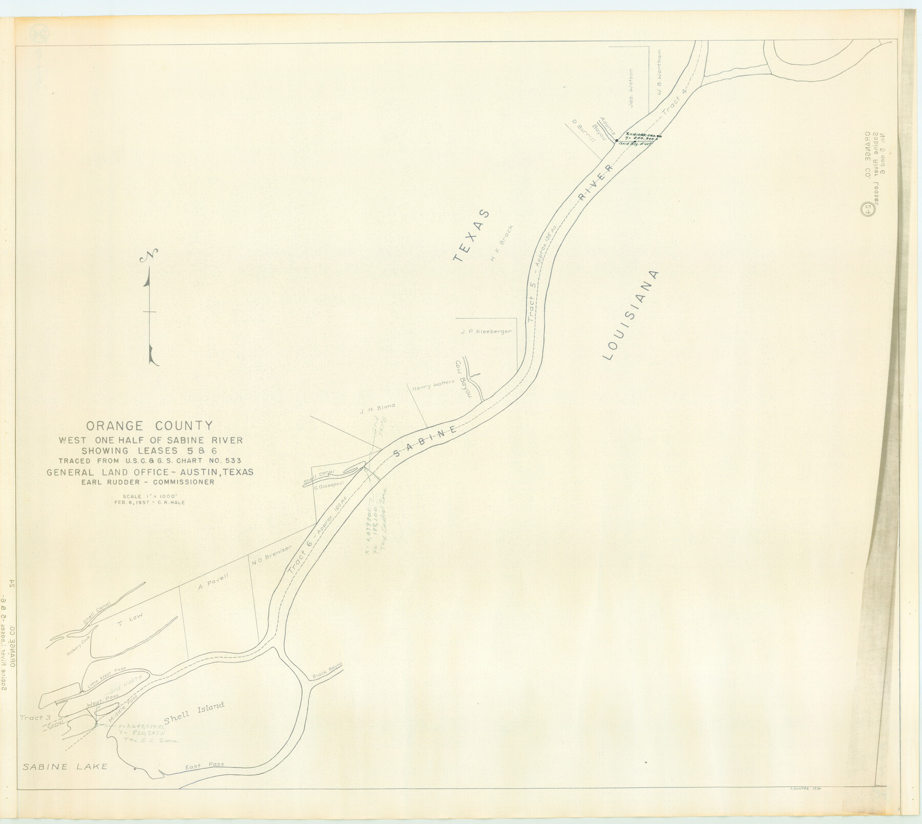 1934, Orange County, West Half of Sabine River Showing Leases 5 and 6, General Map Collection