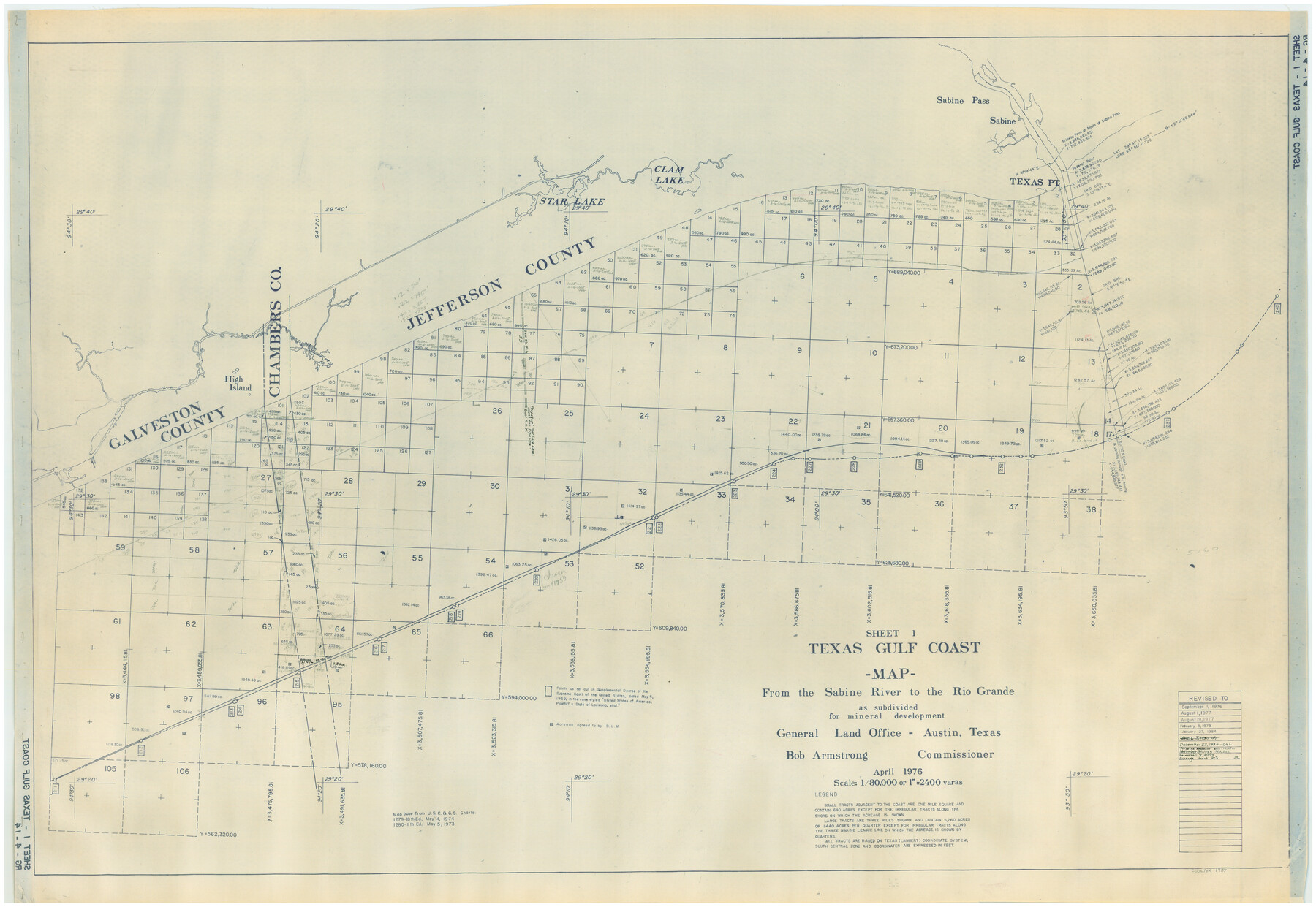 1937, Texas Gulf Coast, from the Sabine River to the Rio Grande as Subdivided for Mineral Development; Jefferson, Chambers and Galveston Counties, General Map Collection