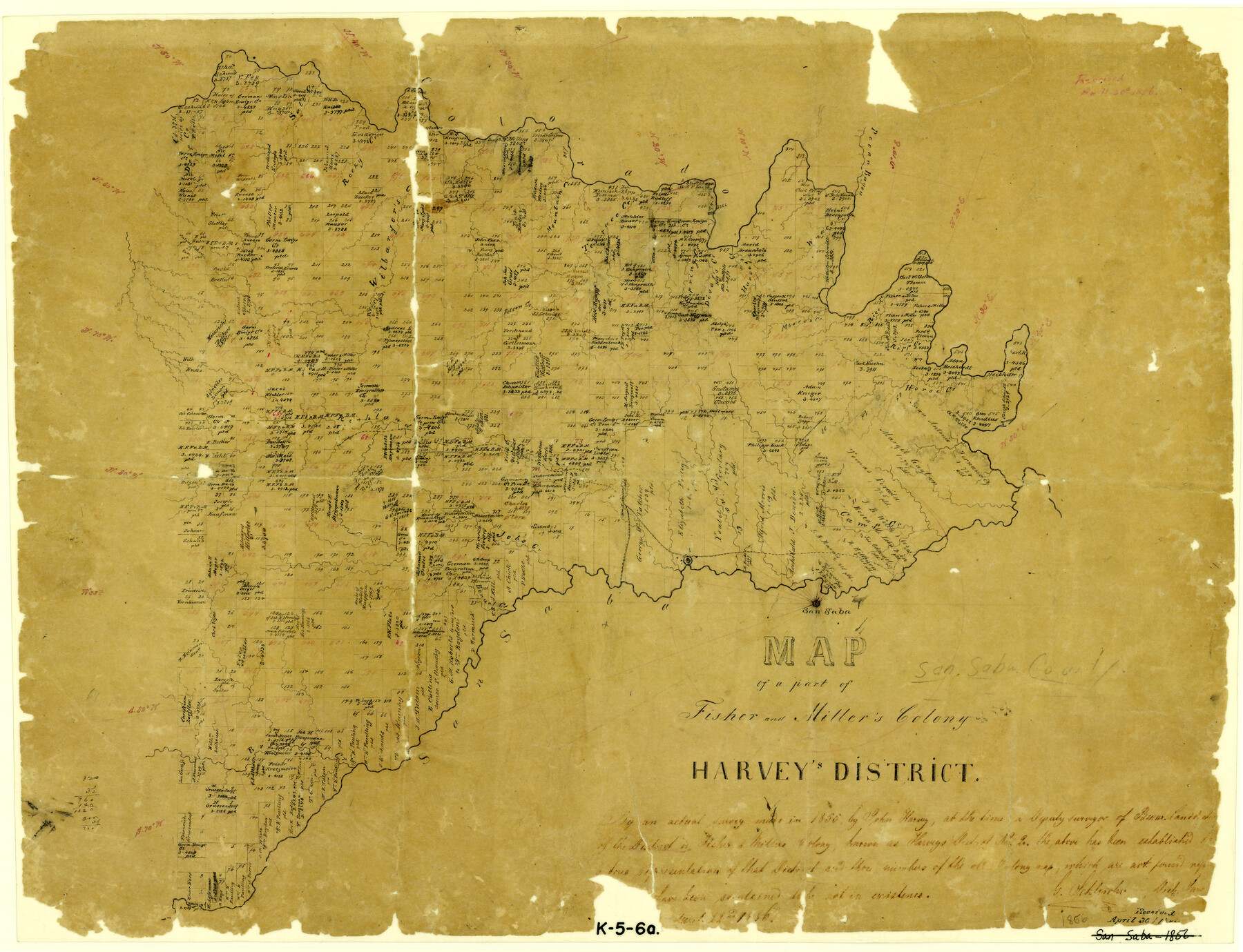 1972, Map of a part of Fisher and Miller's Colony - Harvey's District, General Map Collection