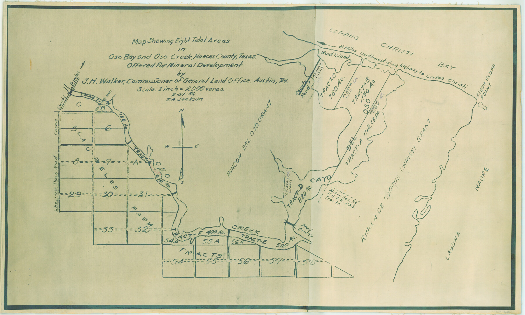 2067, Map showing eight tidal areas in Oso Bay and Oso Creek, Nueces County, Texas offered for Mineral Development, General Map Collection