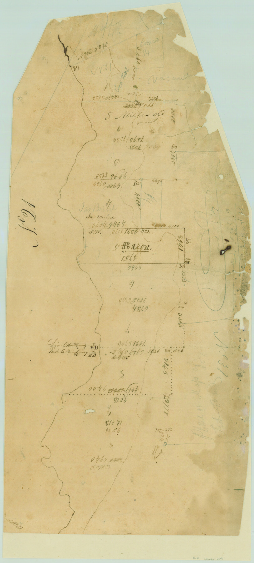 209, [Surveys in Austin's Colony along the San Bernardo River from the mouth of Peach Creek], General Map Collection