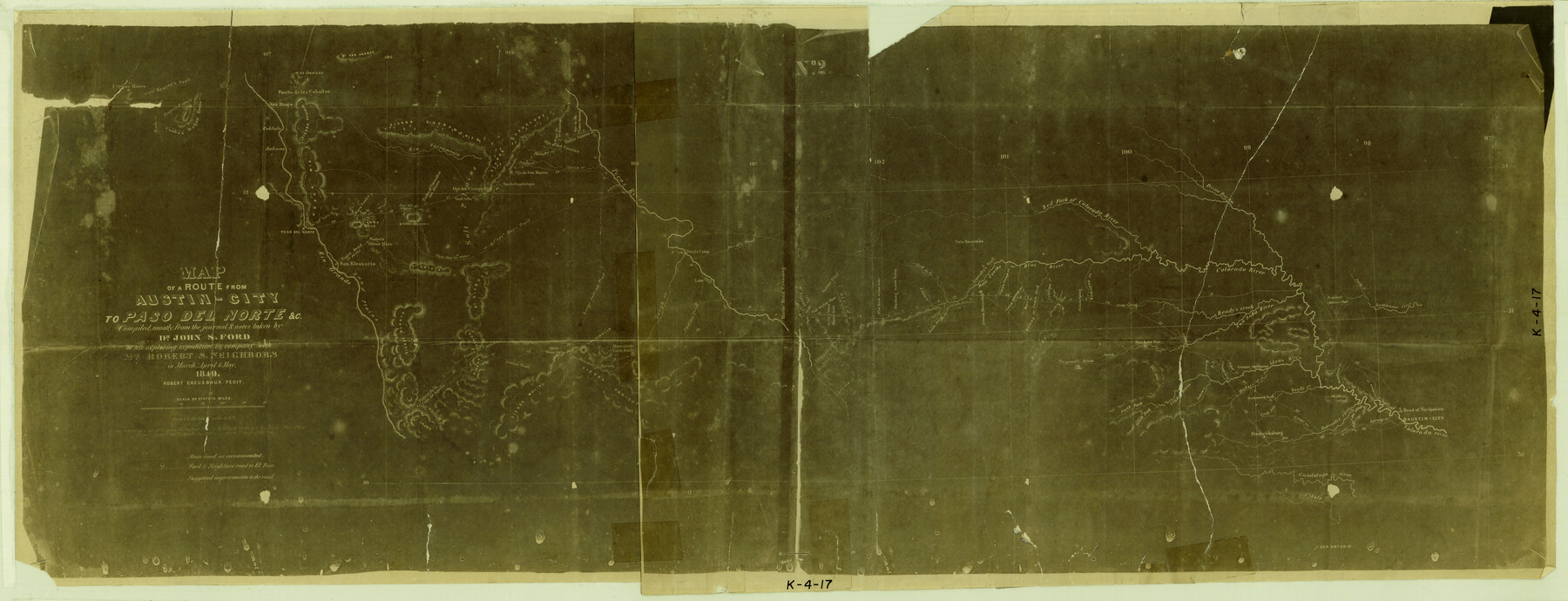 2121, Map of a Route from Austin-City to Paso del Norte & c., General Map Collection