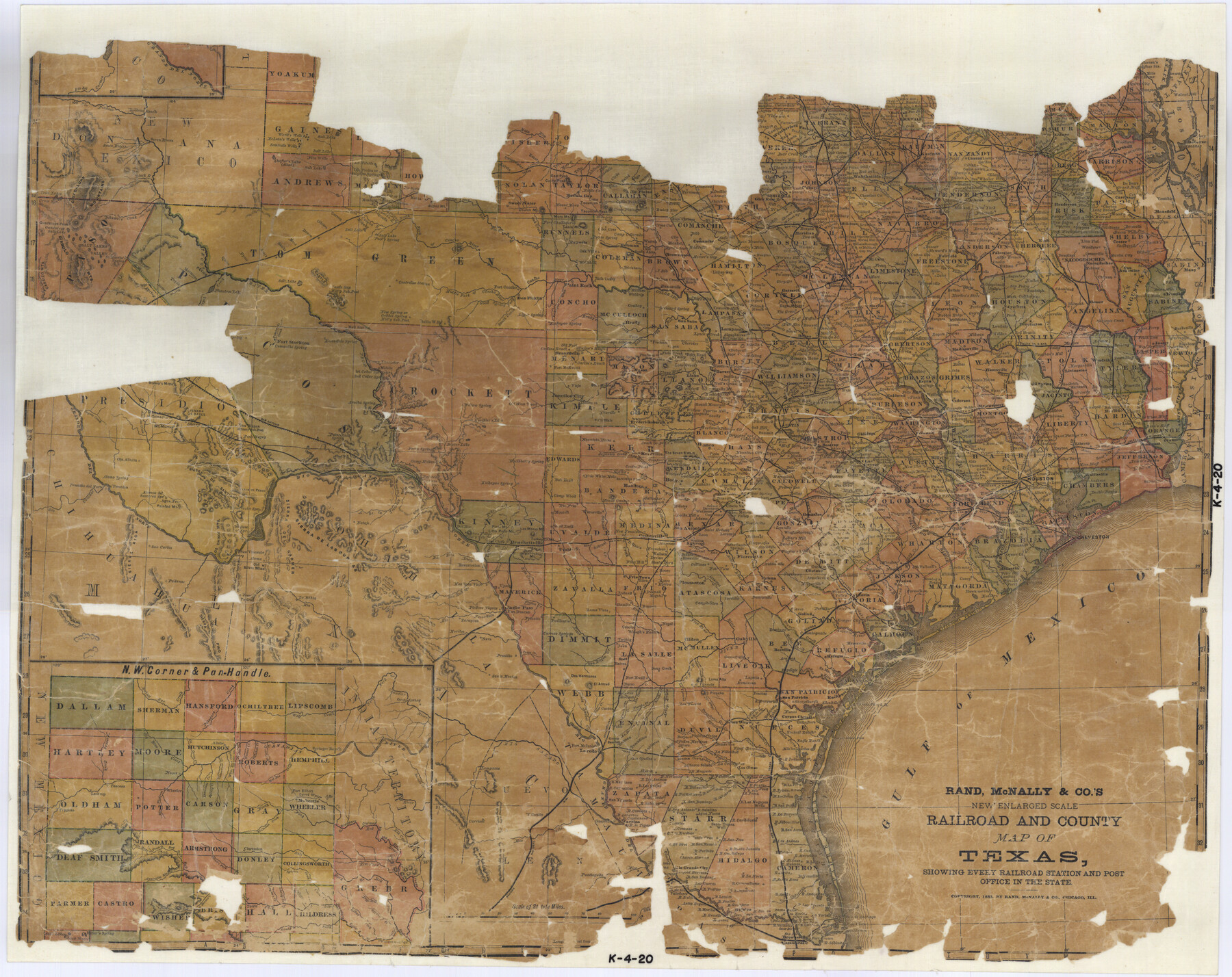 2135, Rand, McNally and Co.'s New Enlarged Scale Railroad and County Map of Texas, Showing Every Railroad Station and Post Office in the State, General Map Collection