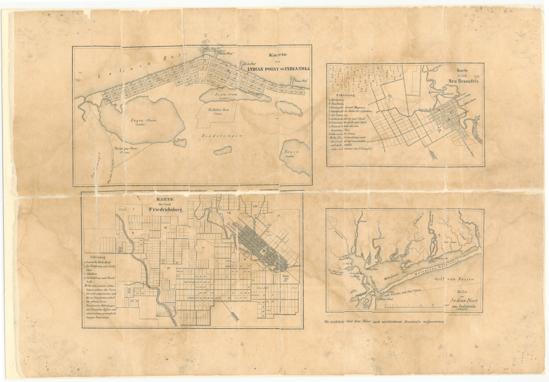 2182, Karte von Indian Point od Indianola / Karte der Stadt Neu Braunfels / Karte der Stadt Friedrichsburg / Hafen von Indian Point oder Indianola, General Map Collection