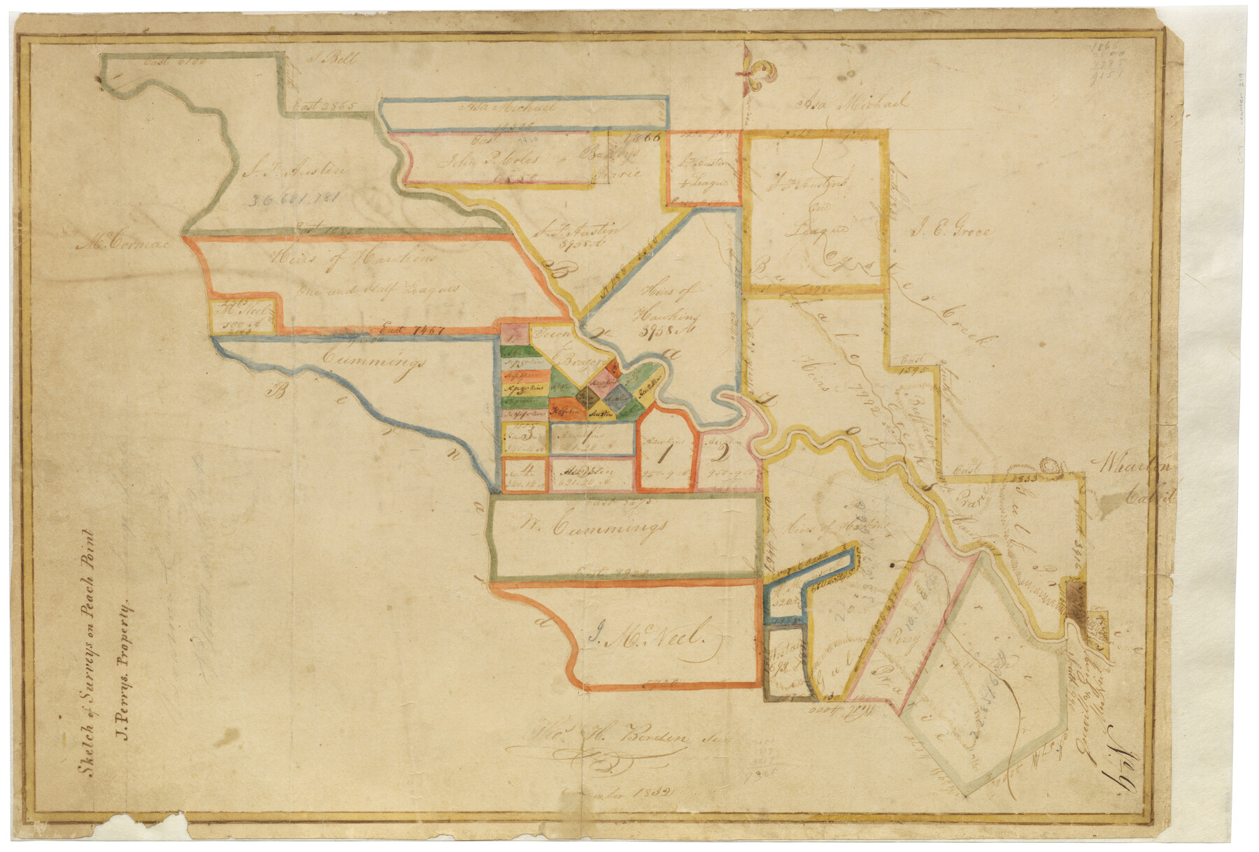 219, Sketch of Surveys on Peach Point, J. Perry's Property, General Map Collection