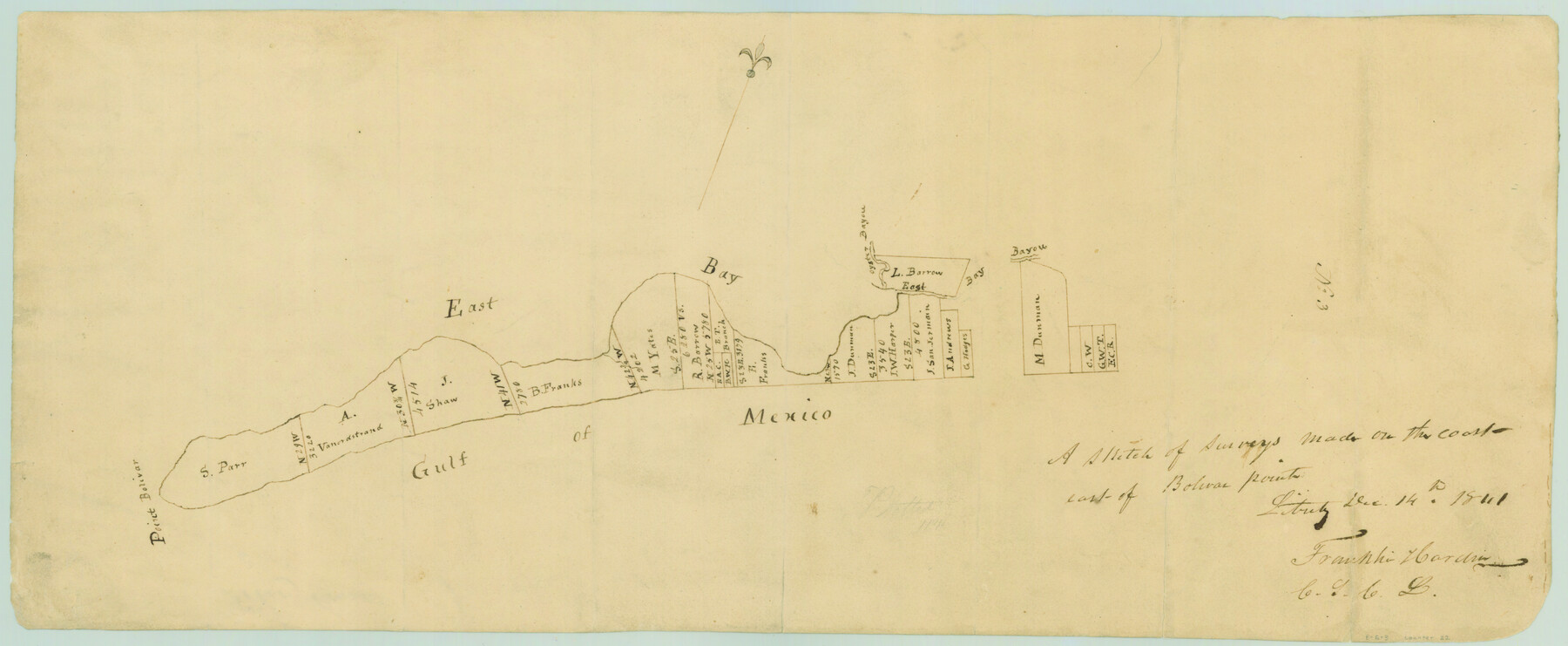 22, A sketch of surveys made on the coast east of Bolivar Point, General Map Collection