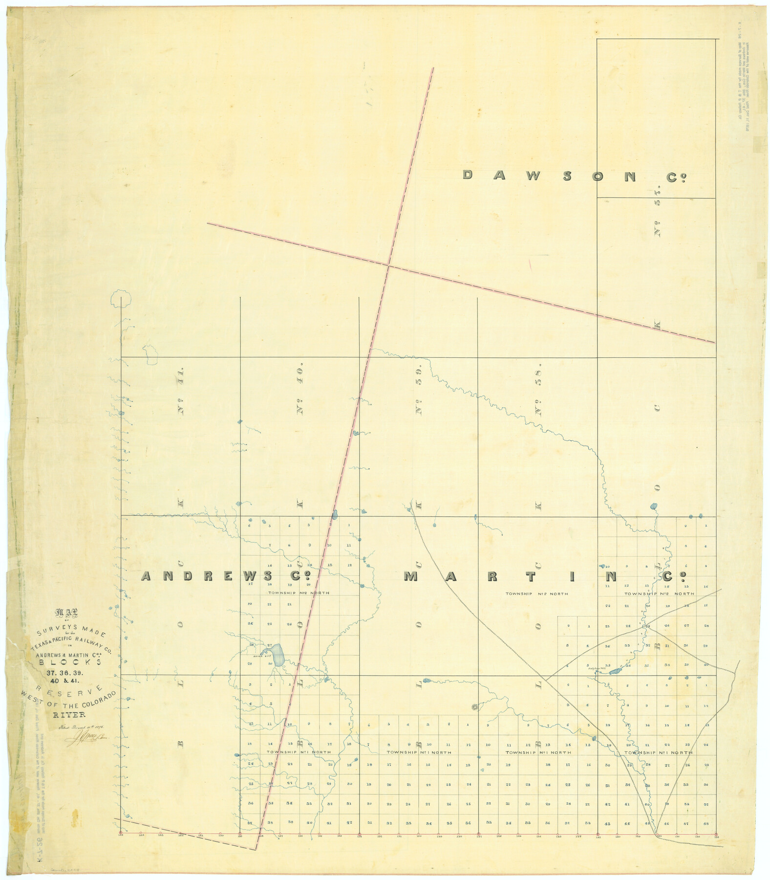 2229, Map of Surveys Made for the T&PRR in Andrews & Martin Counties, Blocks 37, 38, 39, 40 & 41, Reserve West of the Colorado River, General Map Collection
