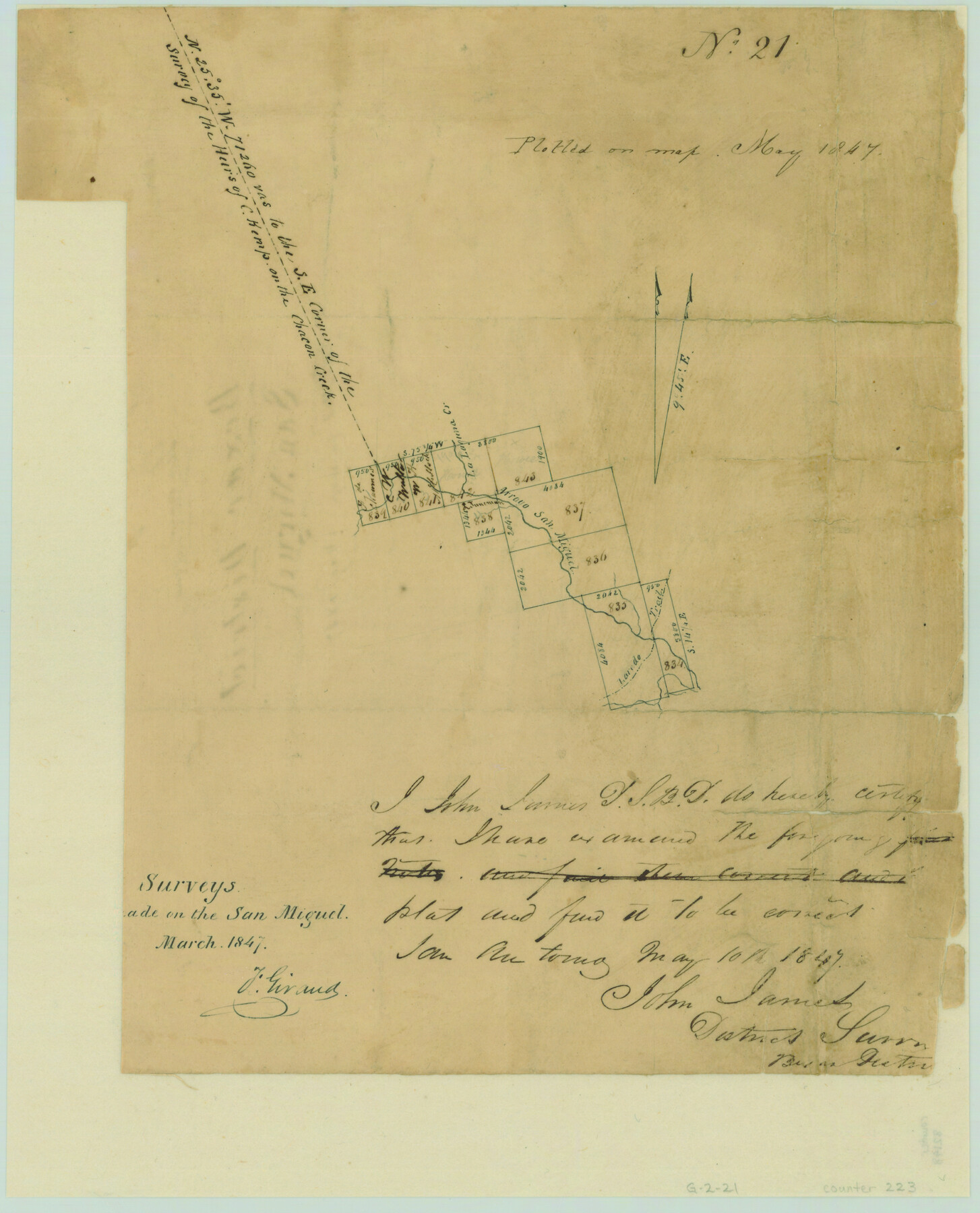 223, Surveys made on the San Miguel.  March 1847, General Map Collection
