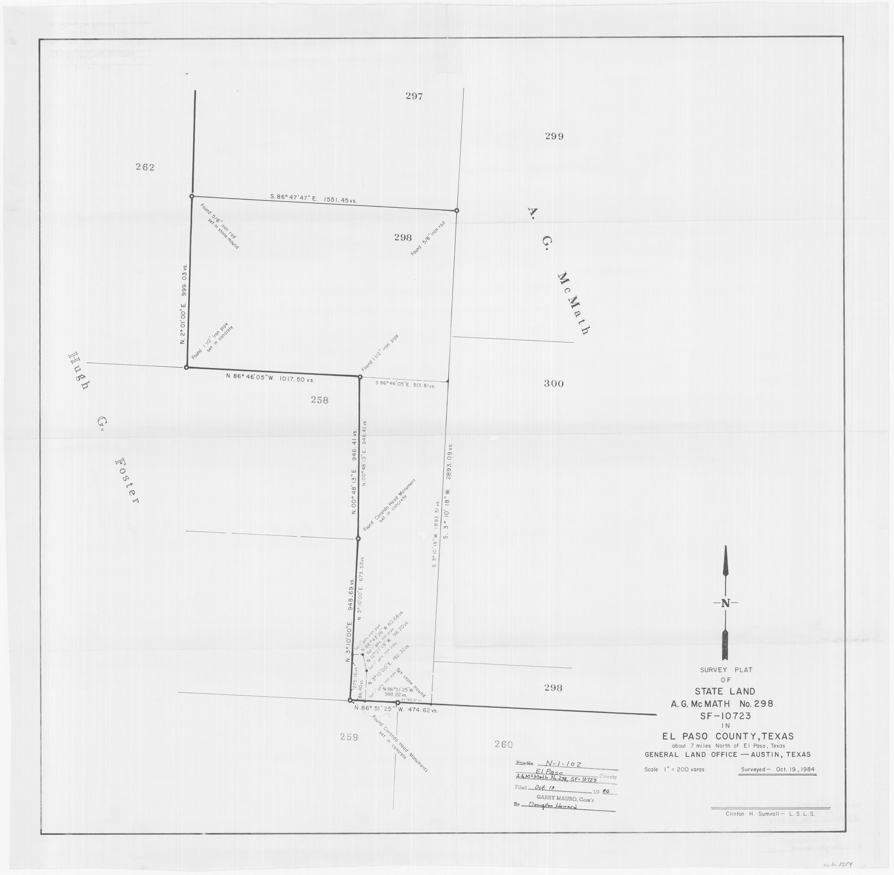 2254, Survey plat of State Land, A. G. McMath No. 298, SF-10723 in El Paso County, Texas, General Map Collection