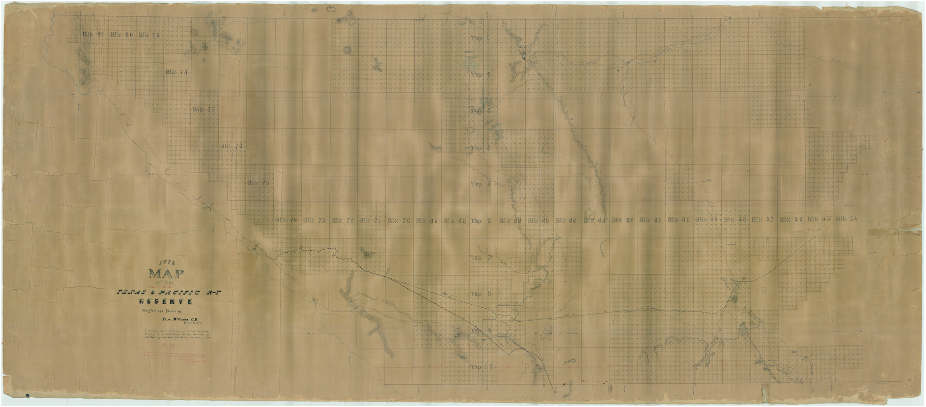 2299, 1882 Map of the Texas & Pacific R-Y Reserve, General Map Collection