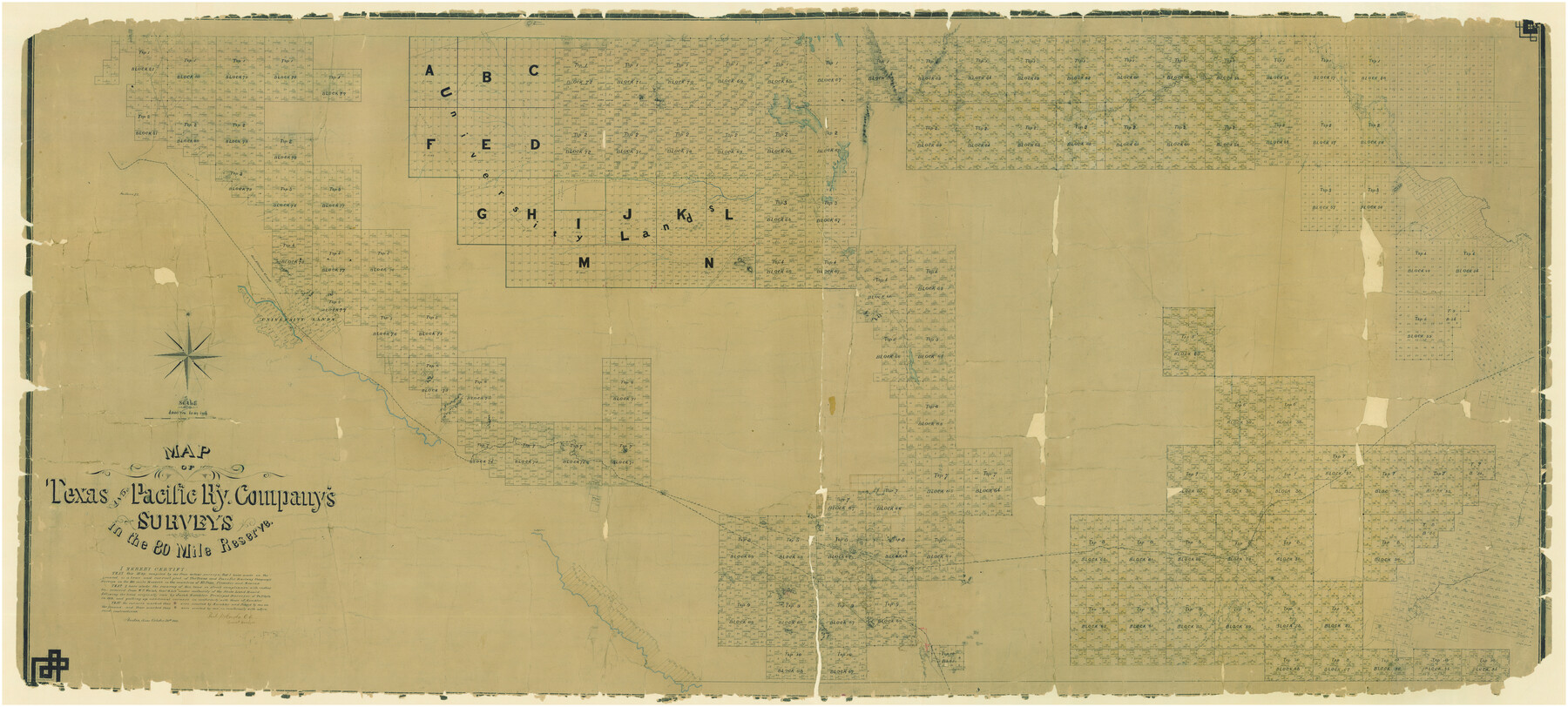 2300, Map of Texas and Pacific Ry. Company's Surveys in the 80 Mile Reserve, General Map Collection
