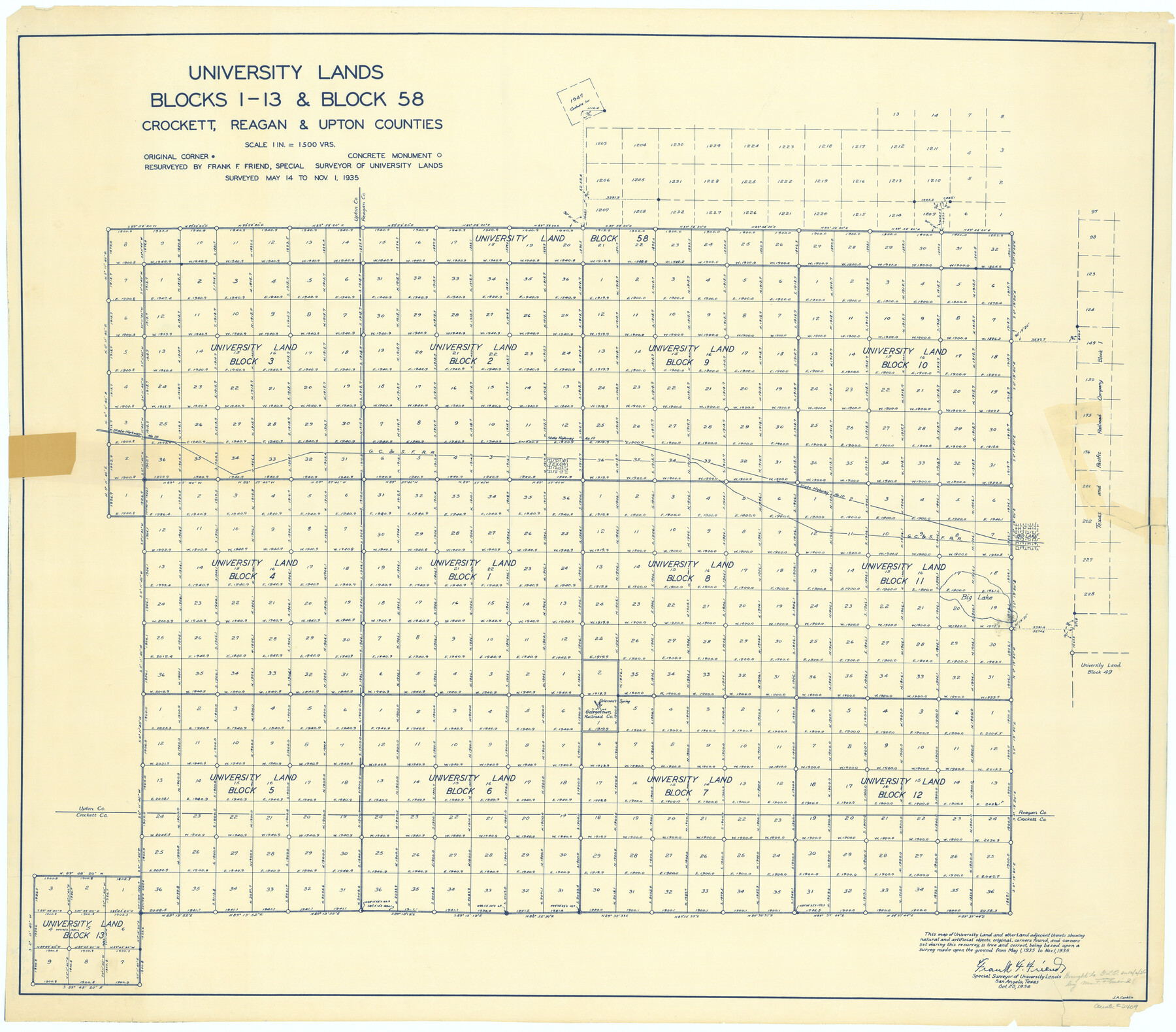 2409, University Lands, Blocks 1-13 & Block 58, Crockett, Reagan & Upton Counties, General Map Collection