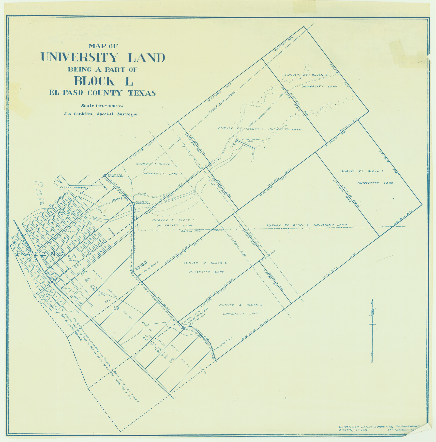 2423, Map of University Land being a part of Block L, El Paso County, Texas, General Map Collection