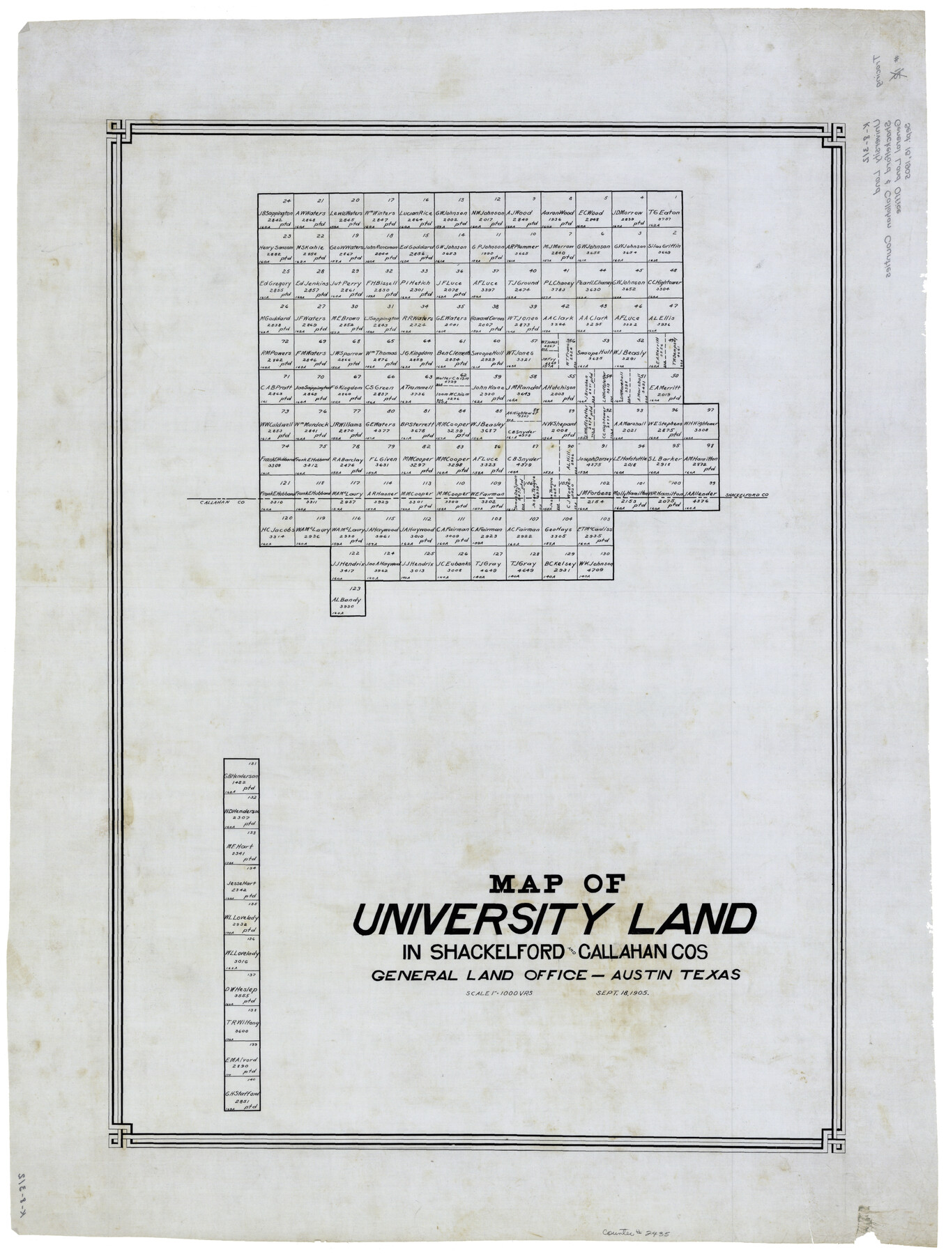 2435, Map of University Land in Shackelford and Callahan Counties, General Map Collection
