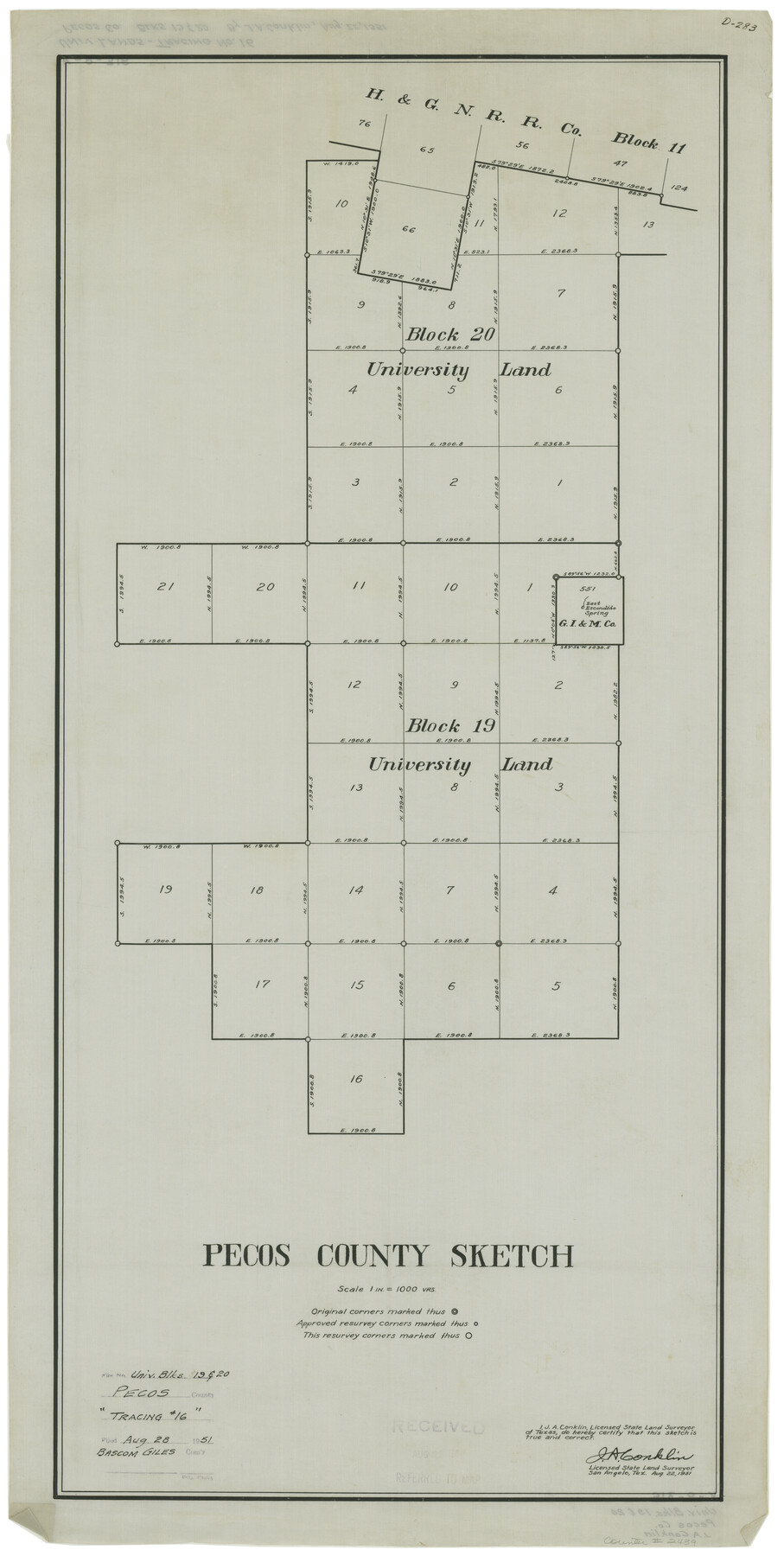 2439, Pecos County Sketch [University Blocks 19 and 20], General Map Collection
