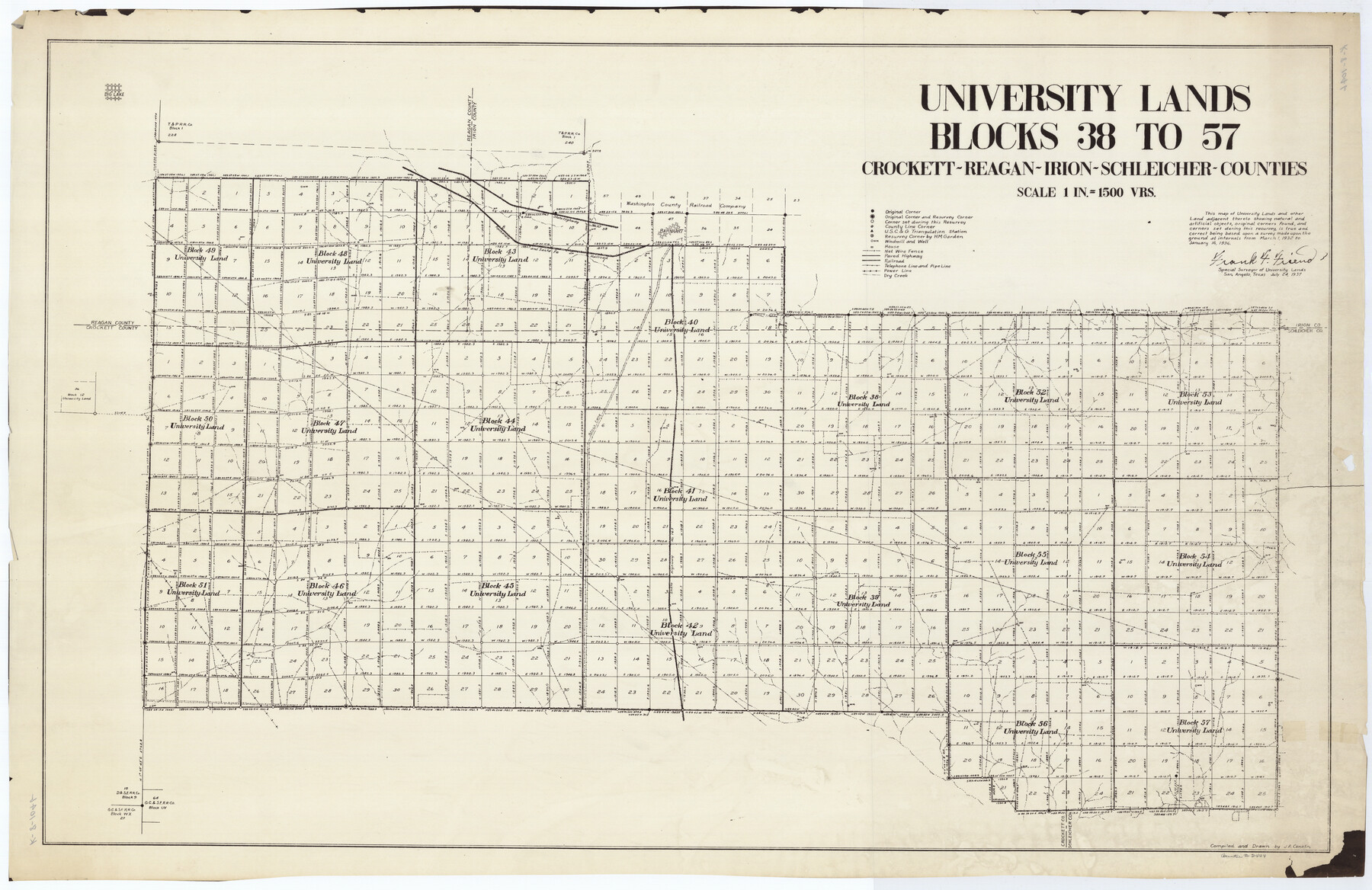 2444, University Lands Blocks 38 to 57, Crockett-Reagan-Irion-Schleicher-Counties, General Map Collection