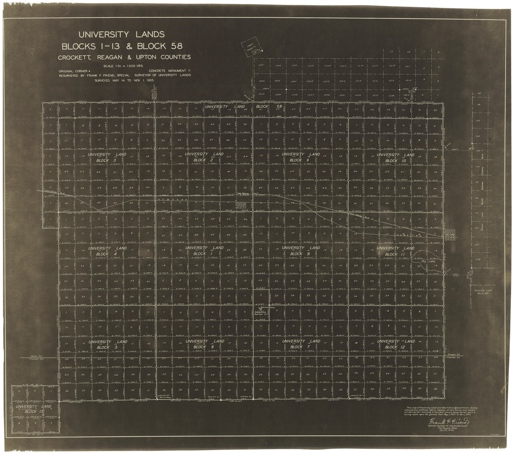 2445, University Lands Blocks 1-13 & Block 58, Crockett, Reagan & Upton Counties, General Map Collection
