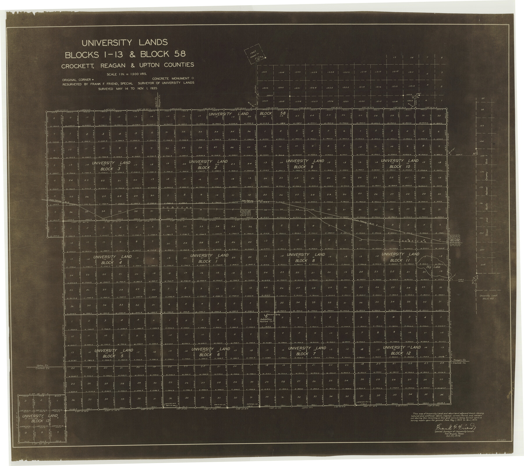 2445, University Lands Blocks 1-13 & Block 58, Crockett, Reagan & Upton Counties, General Map Collection