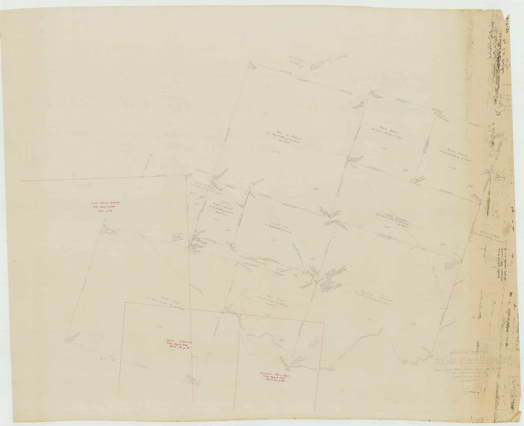 2453, Working Sketch, Goliad & Bee Counties, General Map Collection