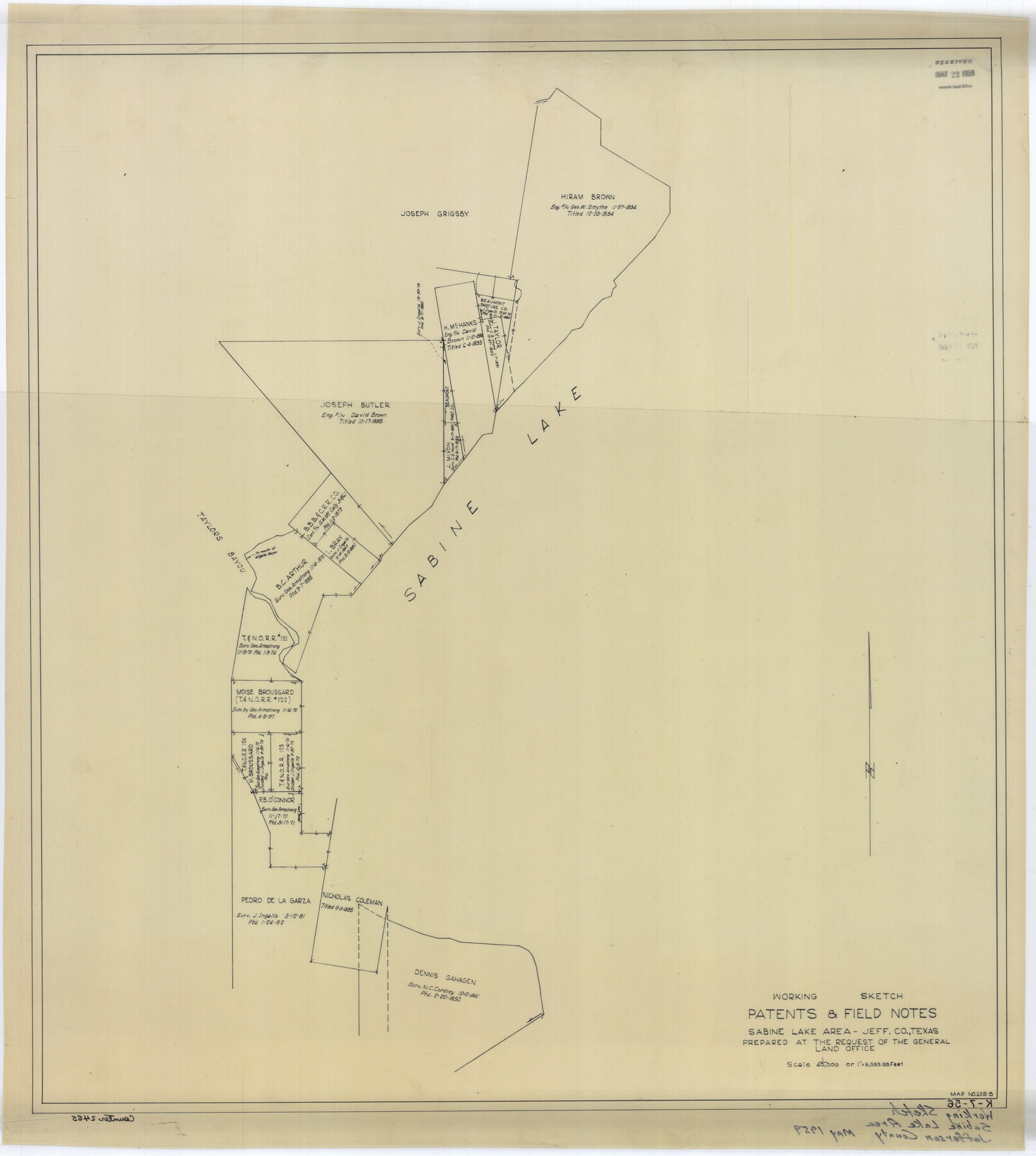 2455, Working Sketch Patents & Field Notes, Sabine Lake Area, General Map Collection