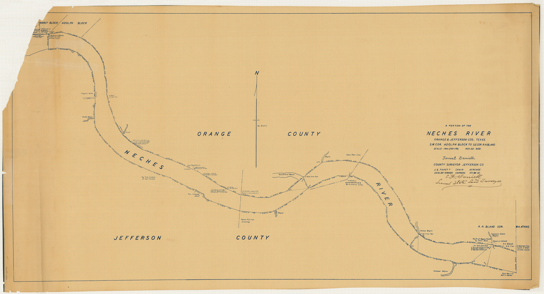 2466, [Neches River Bed, Plat and Calculations], General Map Collection